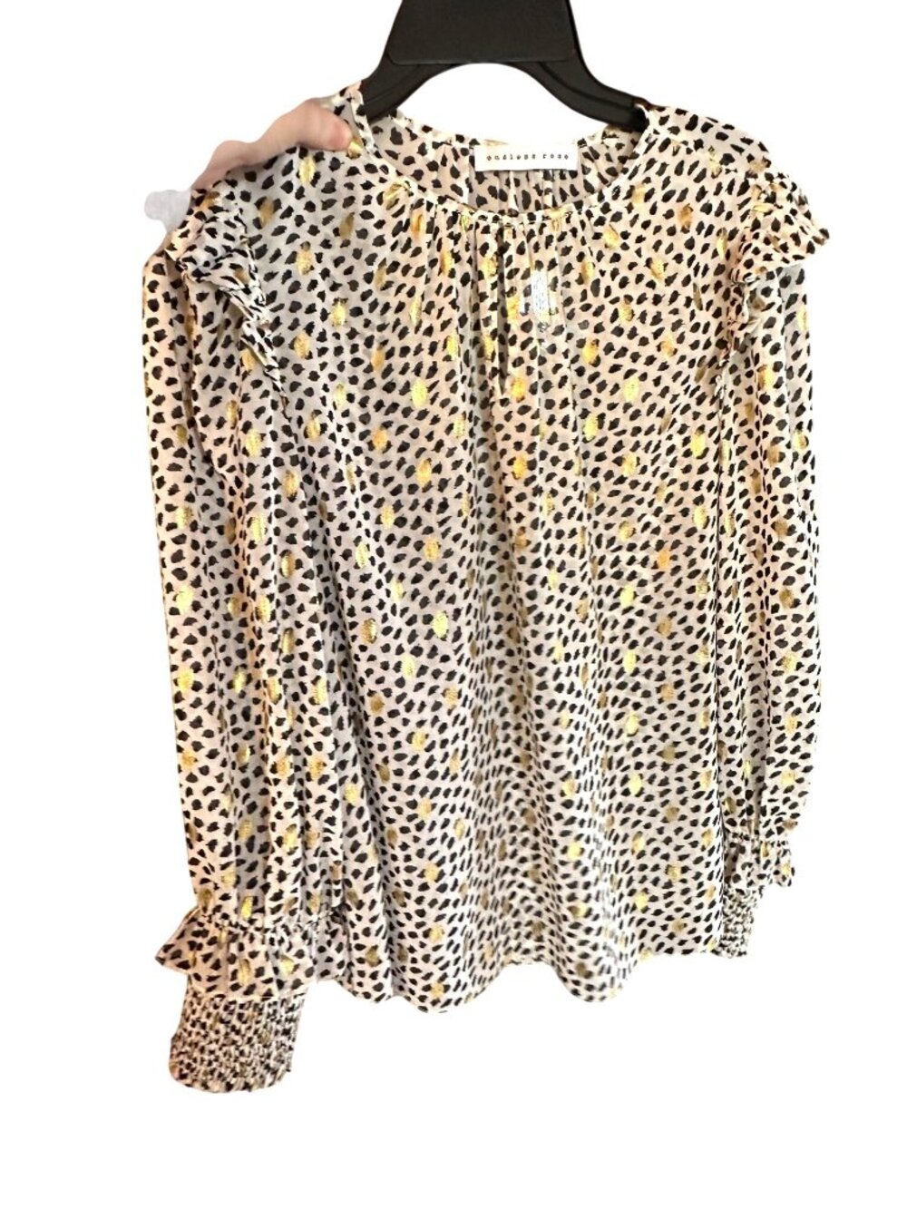 Endless Rose Leopard Print Gold Accent Long Sleeve Blouse Womens Size L